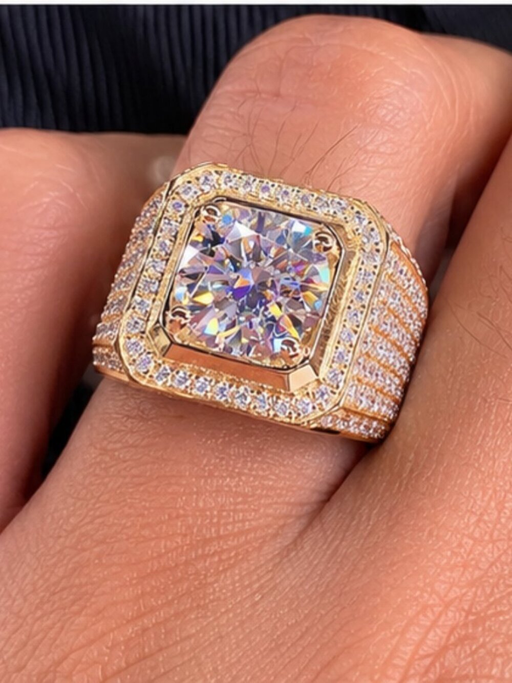 NEW 18k Yellow Gold Diamond Ring Band Chunky Gold Wide Ring Band